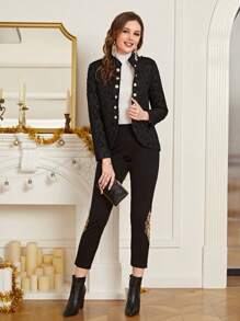 EMERY ROSE Dệt hoa Hoa Đôi ngực Áo khoác - màu đen - Xem 3