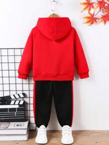 Young Boy Colorblock Hoodie And Pants Set For Sports And Warmth - Multicolor - View 2