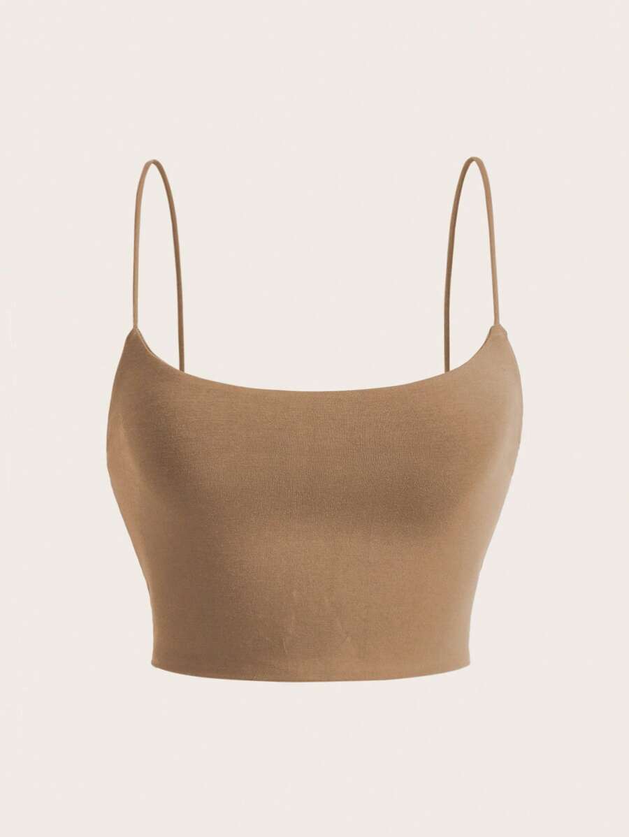 SHEIN EZwear 素色吊帶短上衣 - 卡其色 - 查看 1