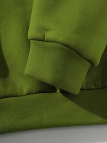 SHEIN Unity 字母圖案加絨內裏連帽衫和運動褲 - 綠色 - 查看 6