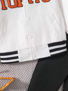 SHEIN Young Girl Letter Patched Striped Trim Bomber Jacket & Cami Jumpsuit - Black and White - View 8