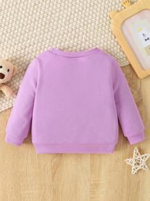 Baby Girl Bear & Slogan Graphic Sweatshirt - Purple - View 2