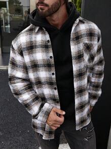 Manfinity Homme Veste chemise oversize à imprimé à carreaux avec détail de poche pour homme - Multicolore - Voir 5