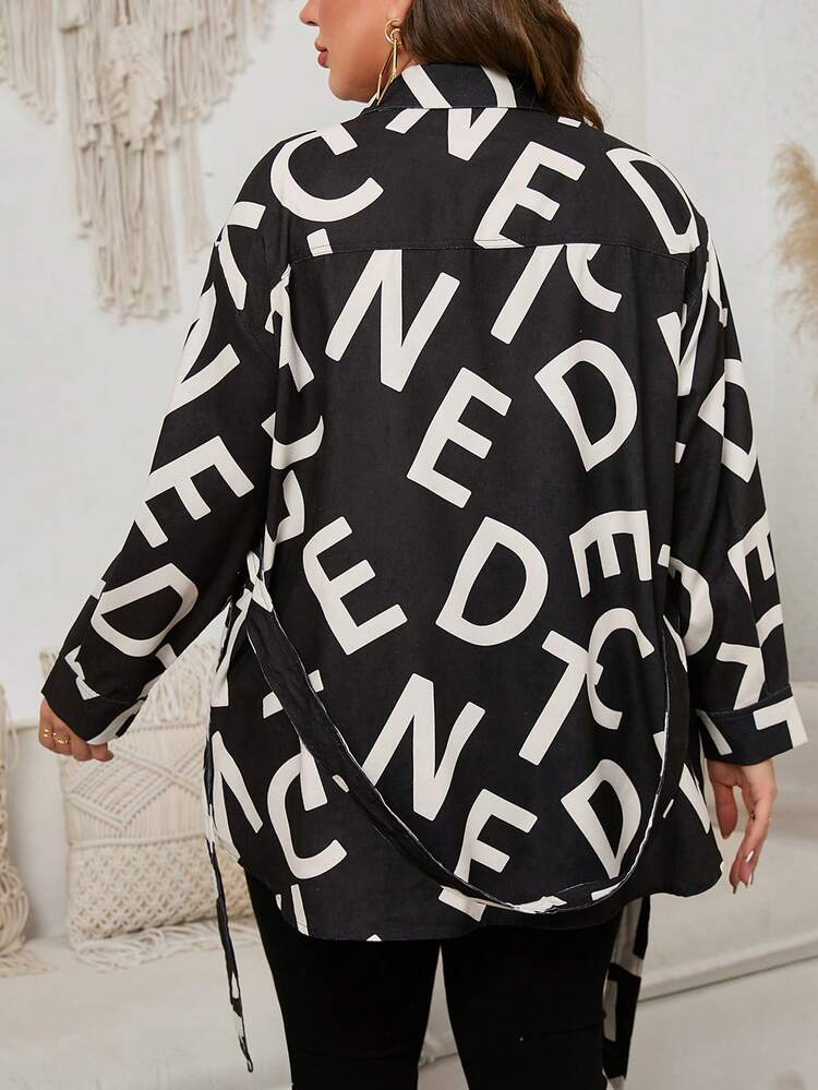 Plus Letter Graphic Belted Coat