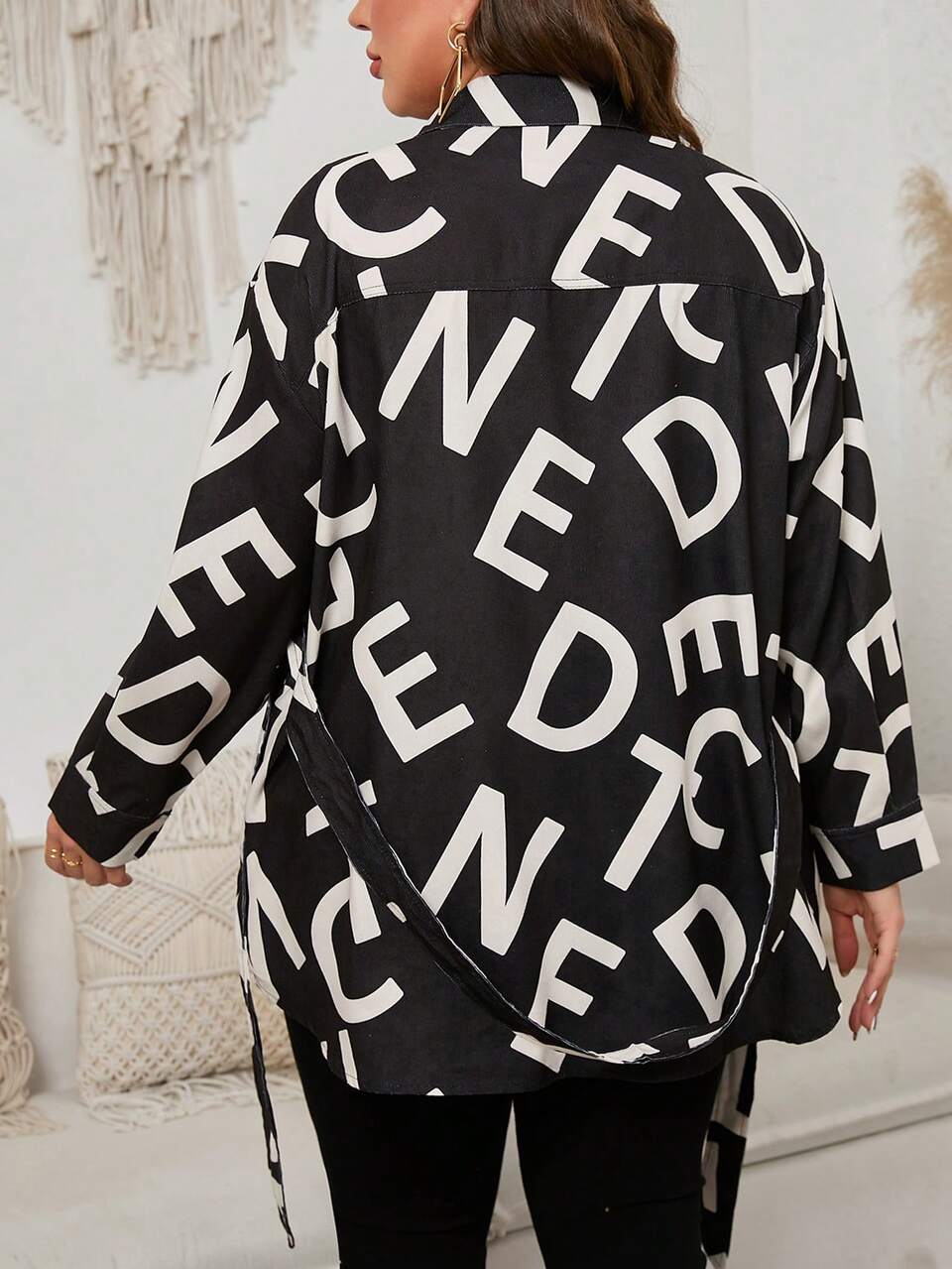 Plus Letter Graphic Belted Coat