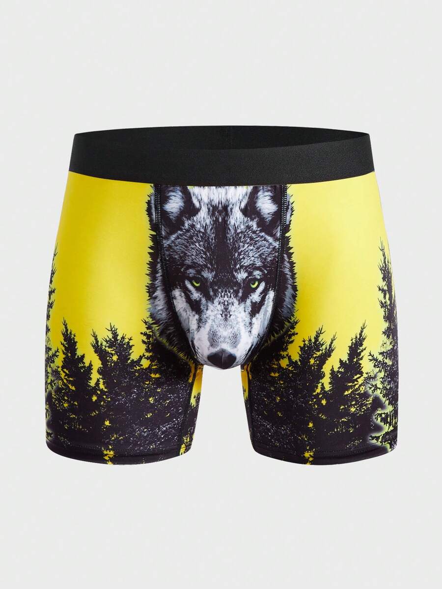 Hombres Calzoncillos boxer con estampado de lobo - Amarillo - Ver 1
