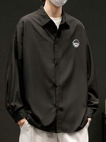 Men Cartoon Figure Graphic Drop Shoulder Shirt - Black - View 4