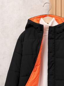 SHEIN Tween Boy 单件拉链连帽夹棉外套