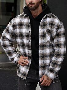 Manfinity Homme Veste chemise oversize à imprimé à carreaux avec détail de poche pour homme - Multicolore - Voir 1