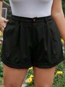 SHEIN LUNE Plus Short Taille Haute À Détail Plié Ourlet Roulé