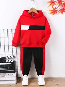 Young Boy Colorblock Hoodie And Pants Set For Sports And Warmth - Multicolor - View 1
