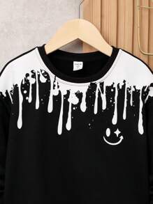 Tween Boy Expression Print Two Tone Sweatshirt - Black - View 4