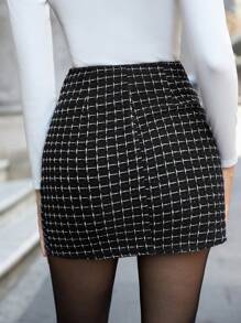 SHEIN Cottnline In kẻ sọc Chi tiết Nút Váy bodycon - màu đen - Xem 2
