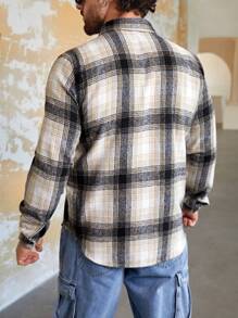Mainfolk Loose Fit Men Plaid Print Button Front Overcoat, For Fall Winter - Multicolor - View 2