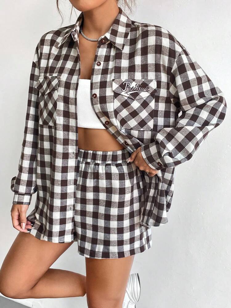 Gingham Print Blouse & Shorts