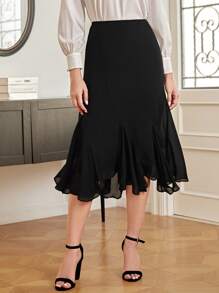 EMERY ROSE Chất rắn Xù Hoa Sen Váy - màu đen - Xem 1