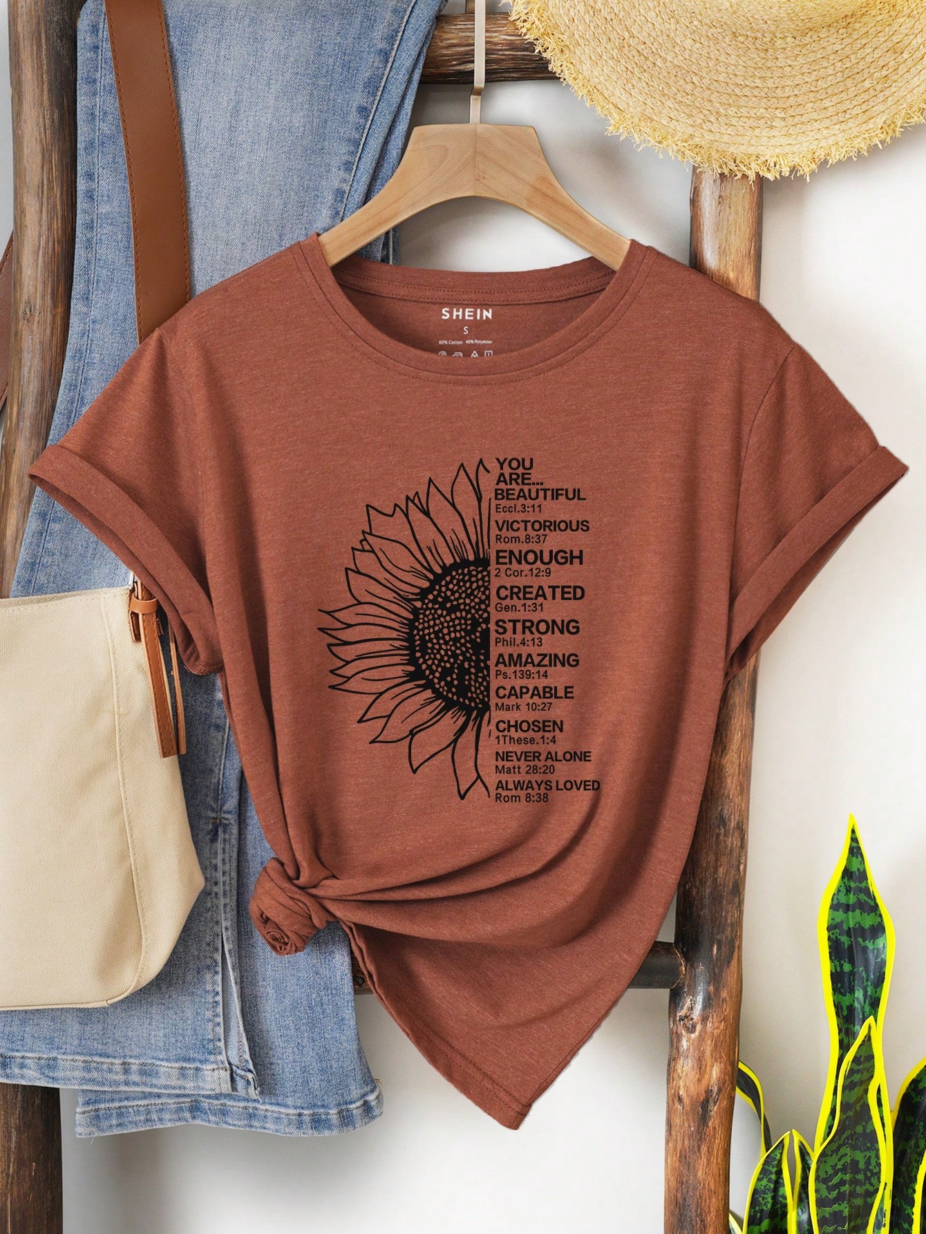 SHEIN LUNE Sunflower And Slogan Graphic Tee sz2306242638157729