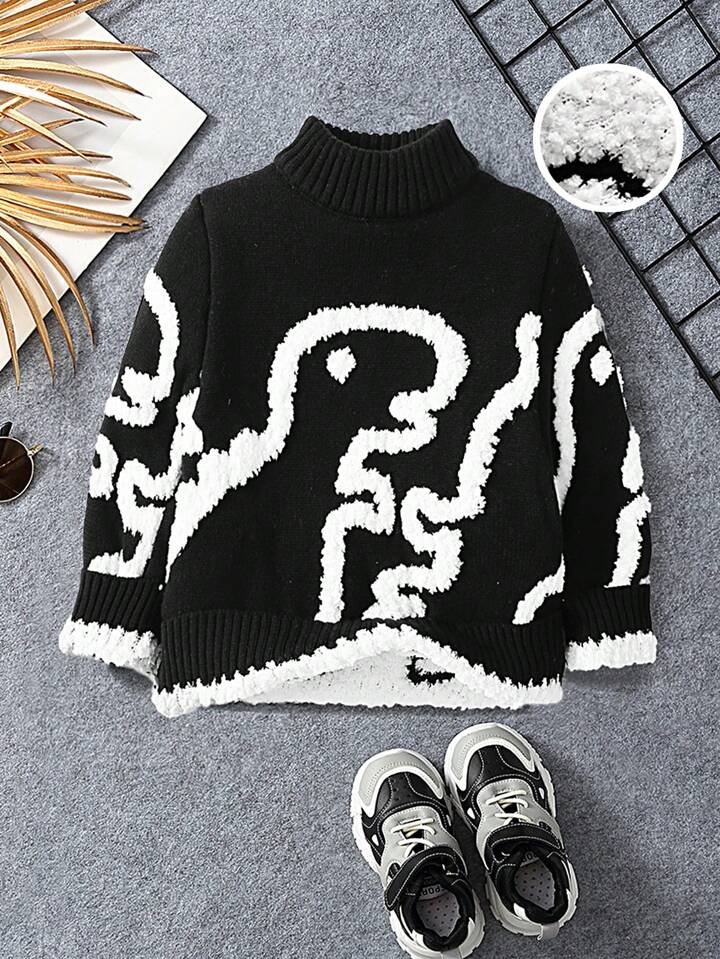 SHEIN Kids QTFun Young Boy Dinosaur Pattern Mock Neck Sweater | SHEIN USA