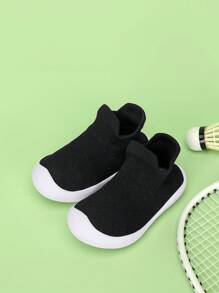 嬰兒男孩針織透氣一腳蹬運動鞋帶踝保護,休閒運動鞋