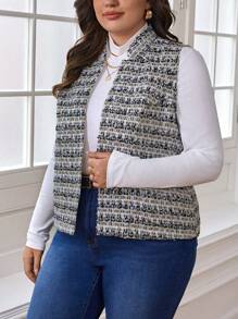SHEIN Clasi Talla grande Cazadora chaleco con parte delantera abierta - Blanco y Negro - Ver 5