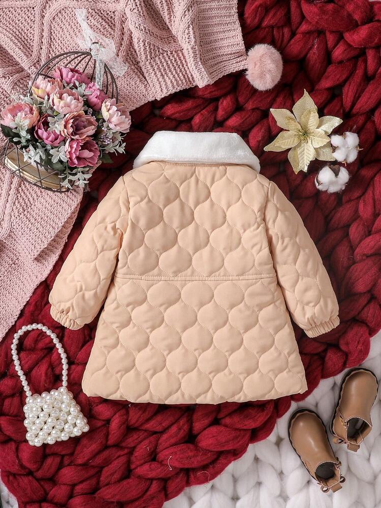 Baby Girl Borg Collar Bow Front Contrast Collar Bow Front Bishop Sleeve Coat