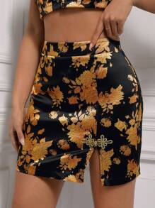 EastFlair Floral Print Split Hem Skirt - Multicolor - View 3