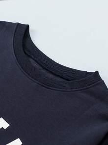 CILKOO Sweat-shirt À Lettres Épaule tombante - Bleu marine - Voir 4