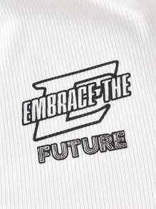 SHEIN EZwear Camiseta de media cremallera con gráfico de letras en dos tonos - Blanco - Ver 4