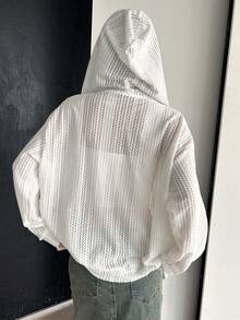 DAZY Solid Drop Shoulder Zip Up Hooded Sweatshirt - White - View 2