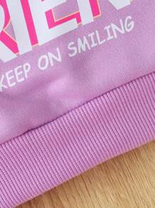 Baby Girl Bear & Slogan Graphic Sweatshirt - Purple - View 6