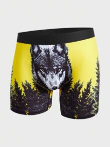 Hombres Calzoncillos boxer con estampado de lobo - Amarillo - Ver 4