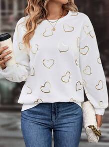 SHEIN LUNE Sweat-shirt Imprimé Cœur Épaule tombante
