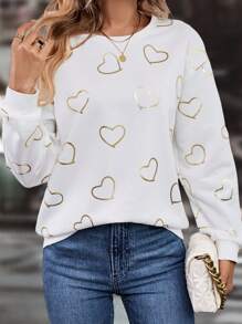 SHEIN LUNE Sweat-shirt Imprimé Cœur Épaule tombante