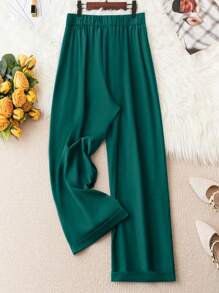 Celure Plus Solid Zipper Fly Pants - Dark Green - View 2