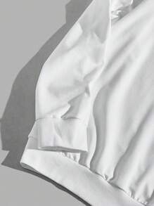 ROMWE MEN Prep Men Letter Graphic Drawstring Hoodie & Shorts - White - View 3