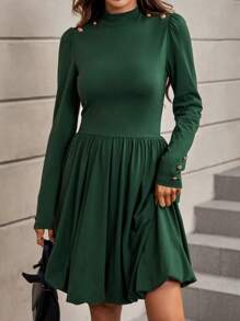 SHEIN Clasi Abiti collo dritto dettaglio bottone - Verde Scuro - Visualizzare 4