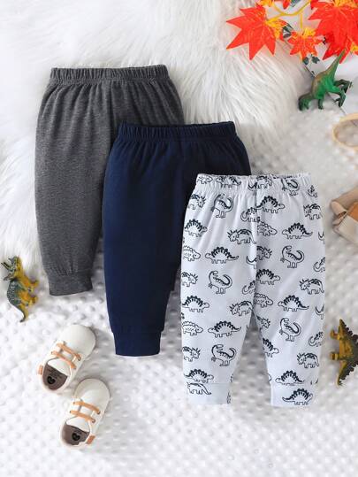 SHEIN Vintaside Kids Baby Boy 3pcs Dinosaur Print Pants,Suitable For Everyday Wear,Baby Pants Toddler Pants Infant Pants Baby Trousers Chic Outfits For Autumn/Winter