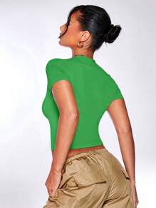 SHEIN BAE Chất rắn Áo phông Crop - màu xanh lá - Xem 7