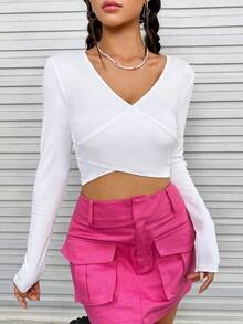 SHEIN Qutie Solid Crop Tee - White - View 3