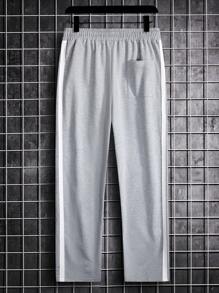 Manfinity Hypemode Loose Fit Men's Contrast Color Side Seam Joggers With Adjustable Waistband Long Drawstring Sweat Pant Going Out Casual Dad And Me