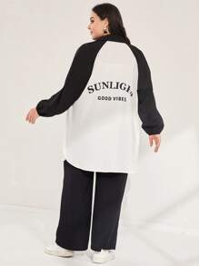 Mulvari Hơn Đồ họa Chữ cái Tay Raglan Áo sơ mi & Quần ống rộng - màu đen - Xem 1