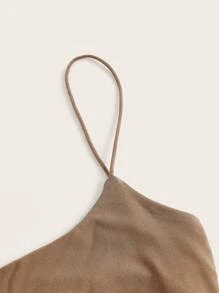 SHEIN EZwear 素色吊帶短上衣 - 卡其色 - 查看 3