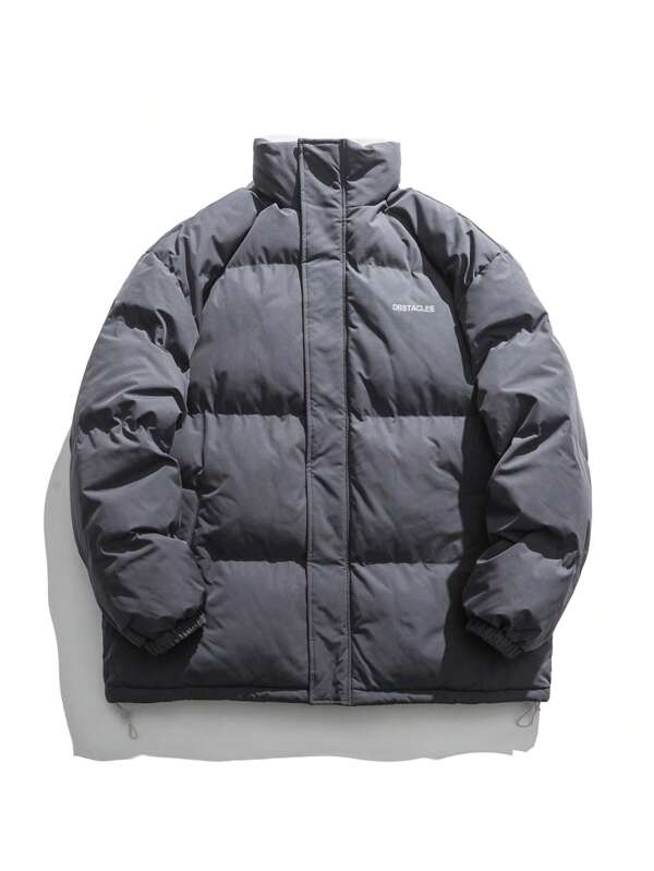 Manteau matelassé à cordon de serrage et motif lettrage pour hommes