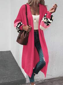 SHEIN Unity Colorblock Drop Shoulder Duster Cardigan - Hot Pink - View 5