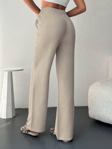 RueChic Elastic Waist Slant Pocket Straight Leg Pants - Apricot - View 2