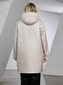 Astrid Plus Size Zip Up Tape Chi tiết Áo khoác có mũ trùm đầu - Màu be - Xem 2