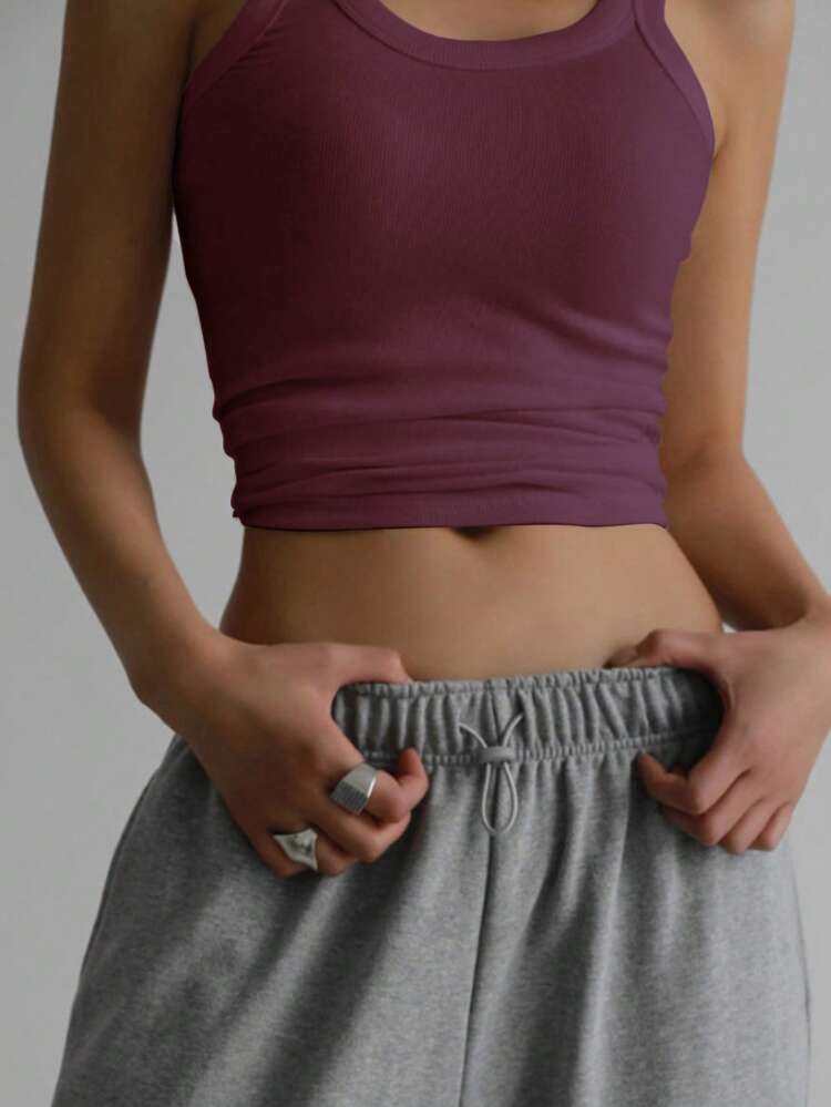 Solid Ribbed Knit Tank Top