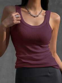 DAZY Top tank unicolor tejido de canalé - Morado Violeta - Ver 3
