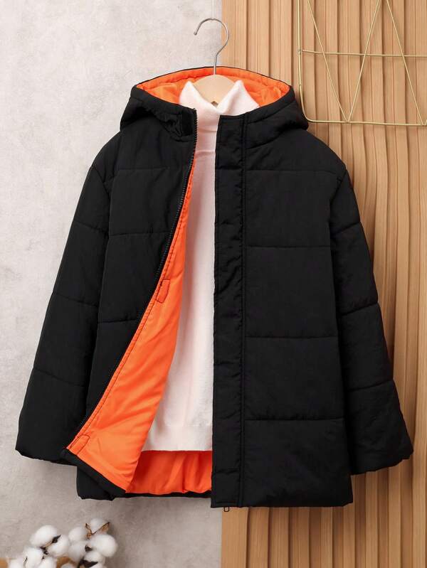 SHEIN Tween Boy 单件拉链连帽夹棉外套