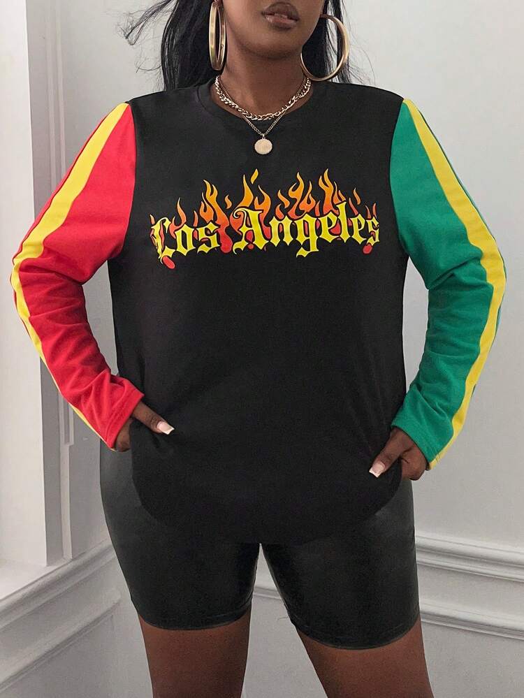 Plus Letter Graphic Colorblock Sweatshirt